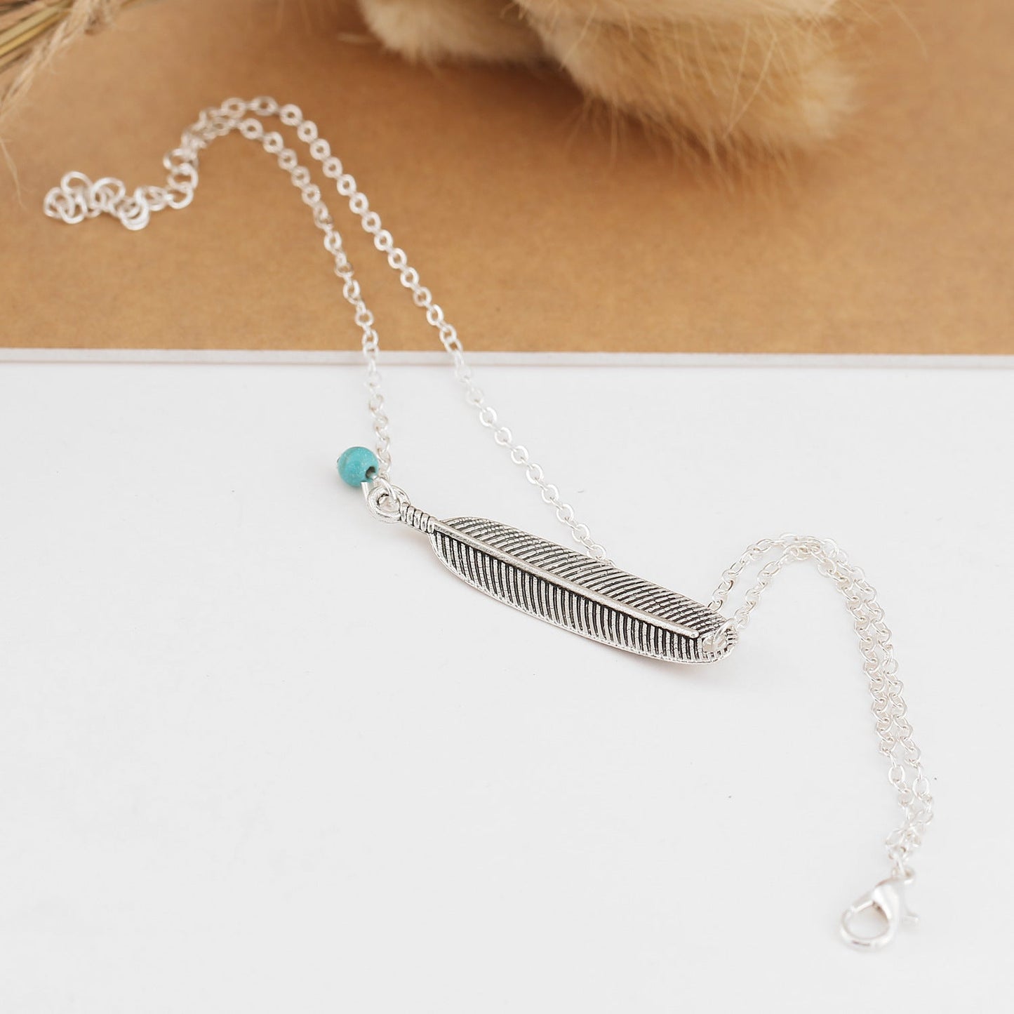 Turquoise Feather Charm Anklet | Eterlia