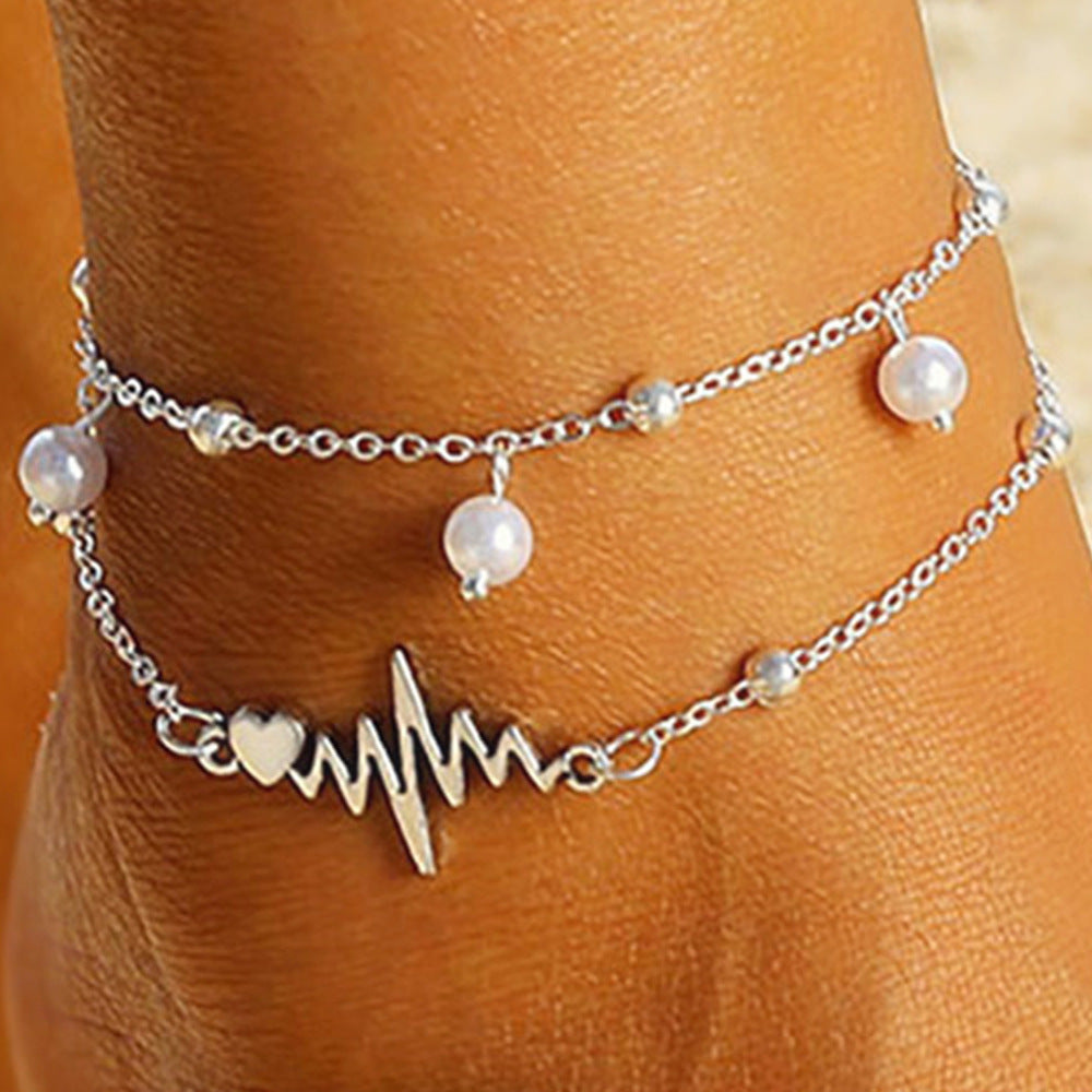 Double-Layer Pearl ECG Anklet | Eterlia
