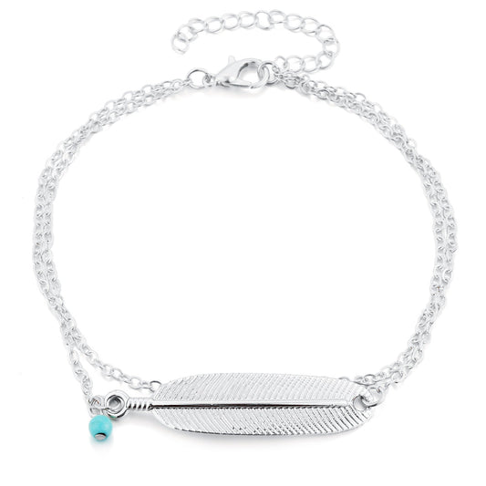 Turquoise Feather Charm Anklet | Eterlia