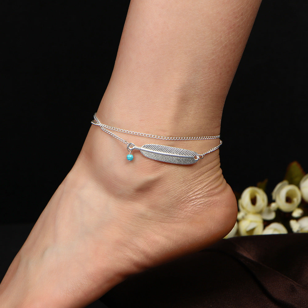 Turquoise Feather Charm Anklet | Eterlia
