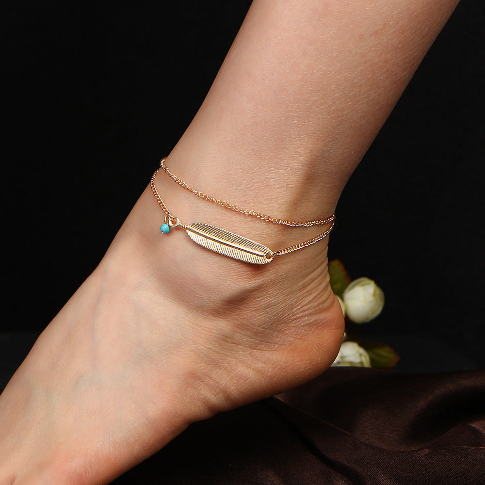 Turquoise Feather Charm Anklet | Eterlia