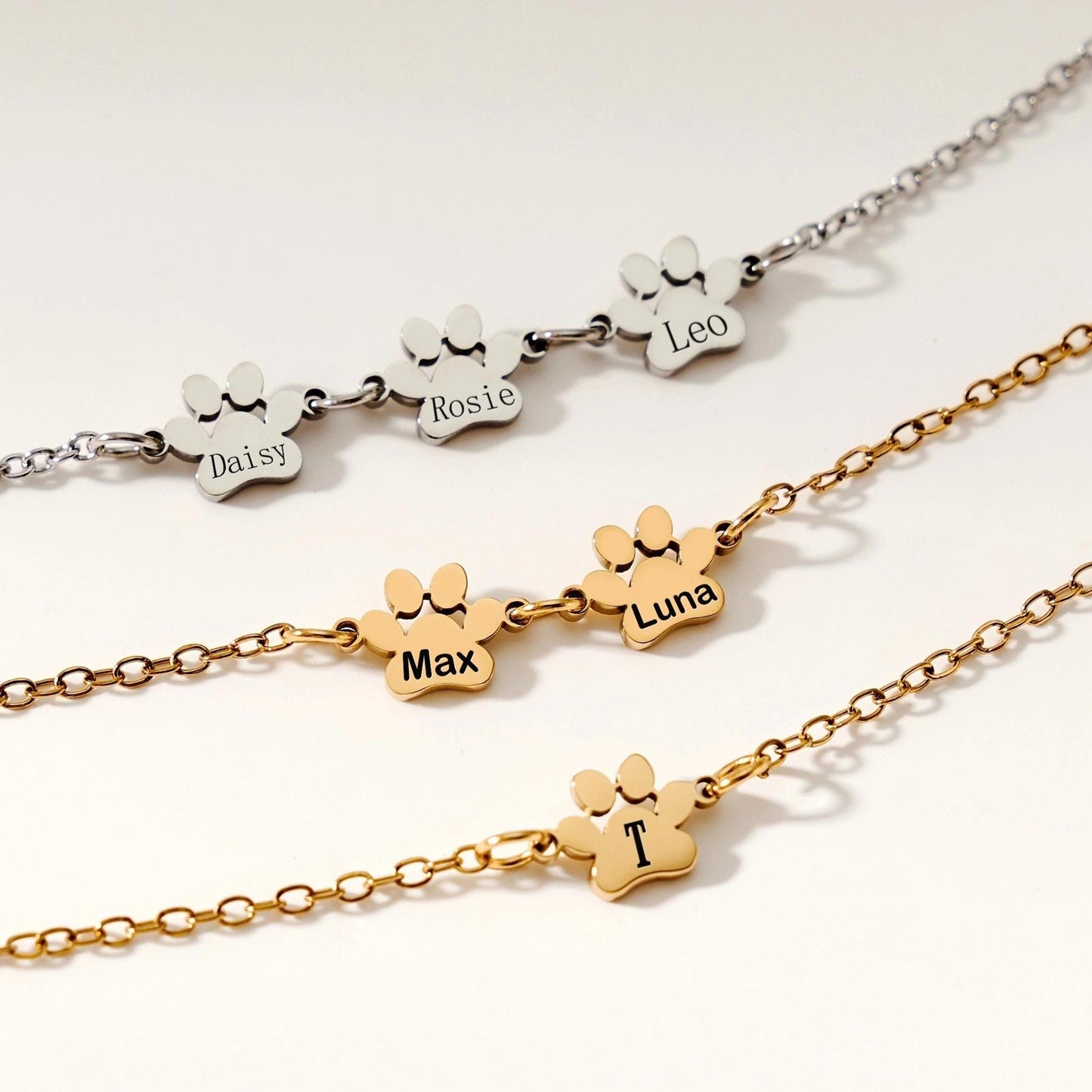 Personalized Pet Name Paw Print Bracelet, Minimalist Dog Cat Paw Jewelry LM32 669429 | Eterlia