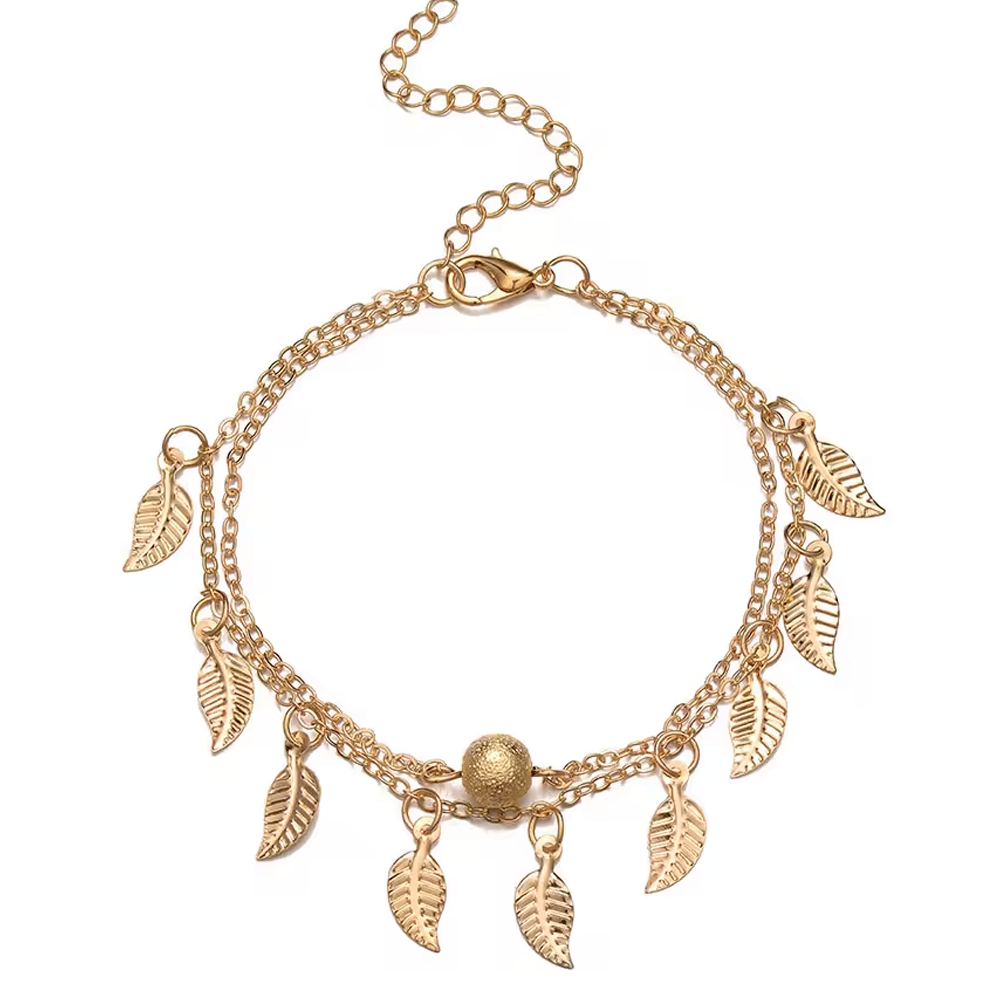 Frosted Beads & Tassel Double-Layer Anklet | Eterlia