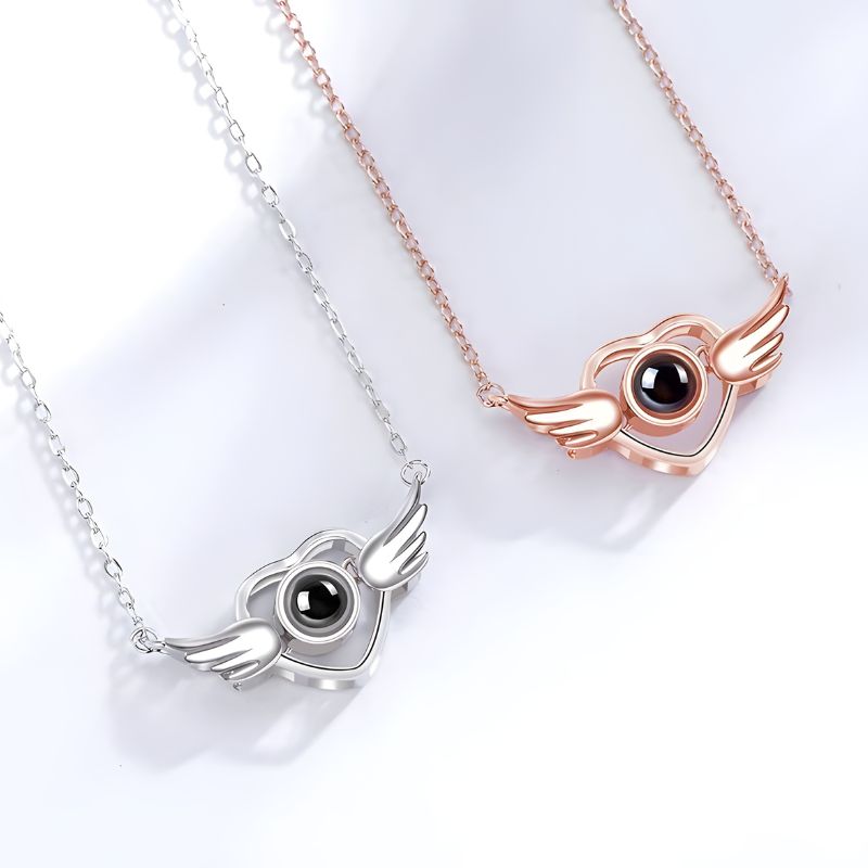 Personalized Angel Wings Heart Photo Necklace | Eterlia
