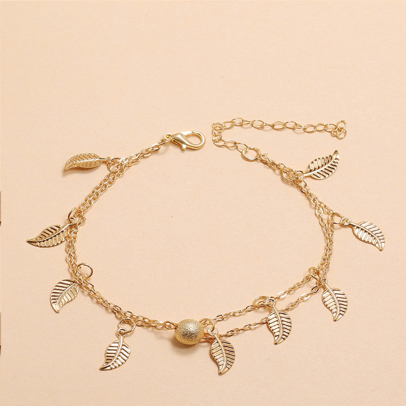 Frosted Beads & Tassel Double-Layer Anklet | Eterlia