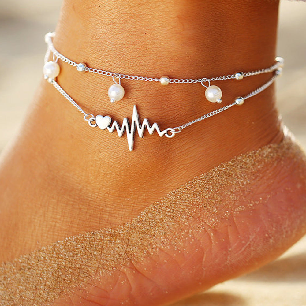 Double-Layer Pearl ECG Anklet | Eterlia