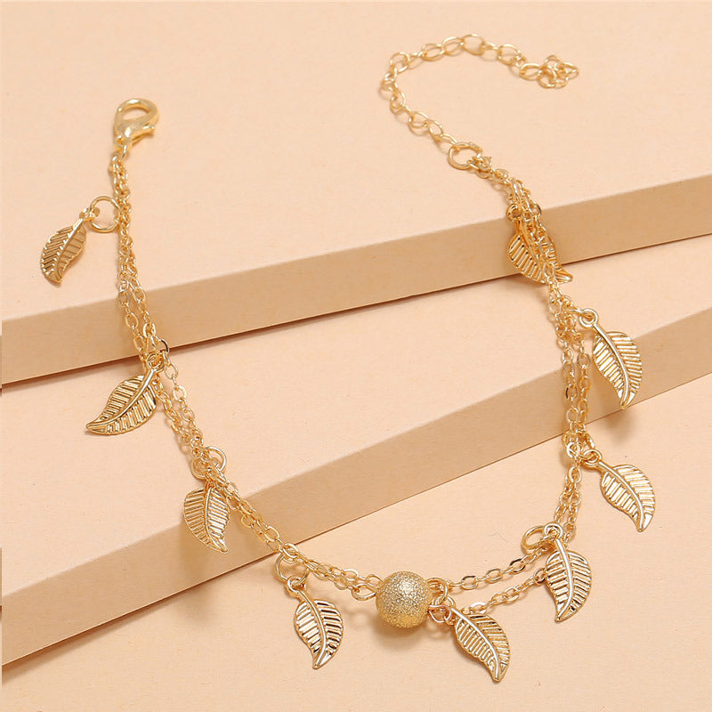 Frosted Beads & Tassel Double-Layer Anklet | Eterlia