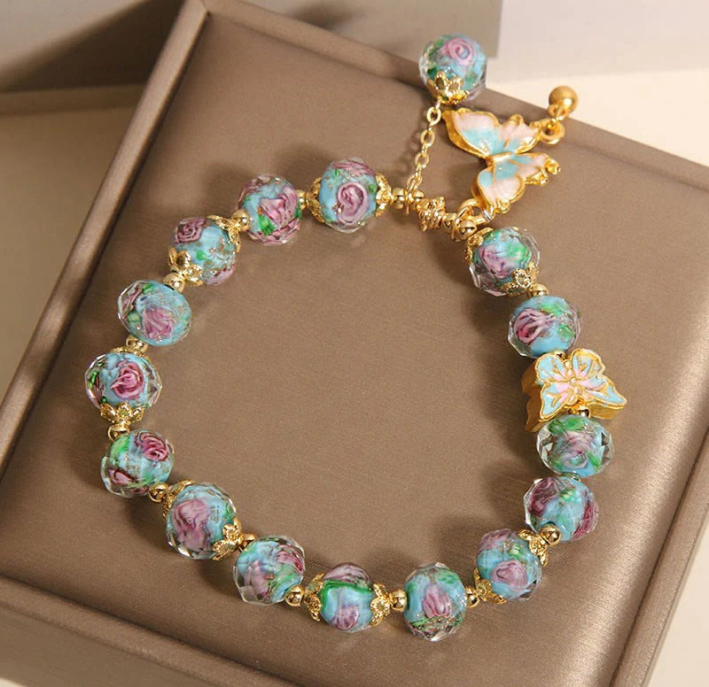 Alessio Liuli Stones Butterfly Charm Rose Flower Bracelet | Eterlia