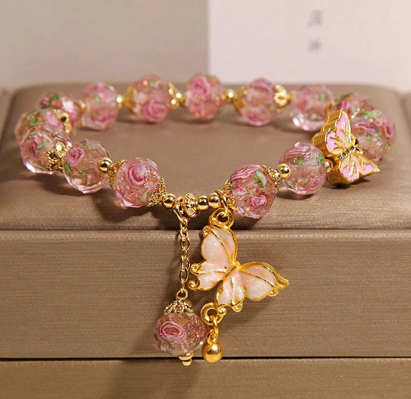 Alessio Liuli Stones Butterfly Charm Rose Flower Bracelet | Eterlia