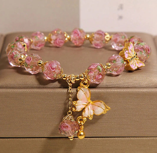 Alessio Liuli Stones Butterfly Charm Rose Flower Bracelet | Eterlia