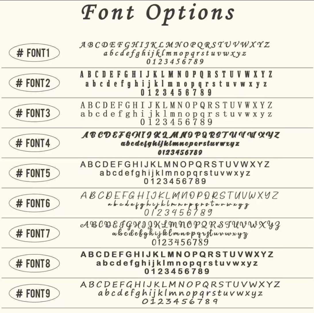 Font options 1 to 9